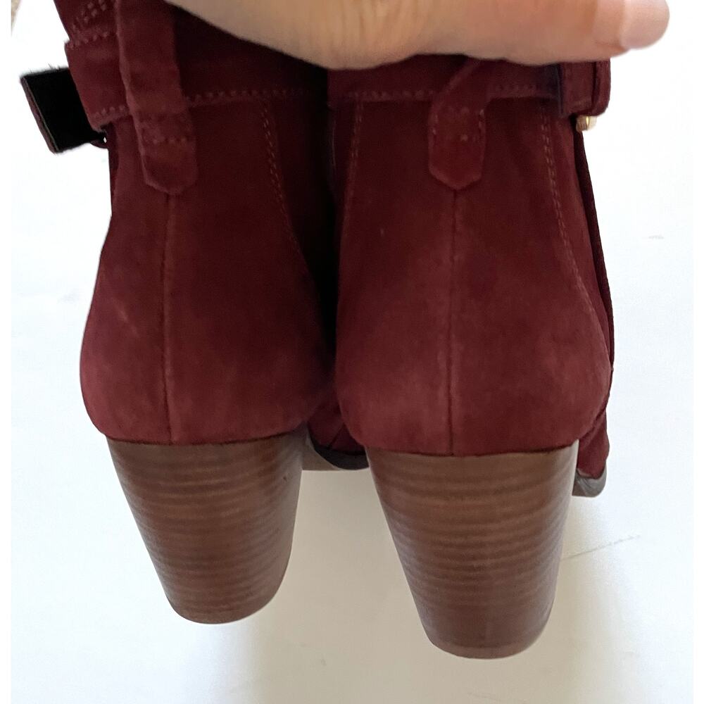 Diba Heeled Genuine Suede Buckle Boots Burgundy Red Size 7 NEW - Picture 7 of 9